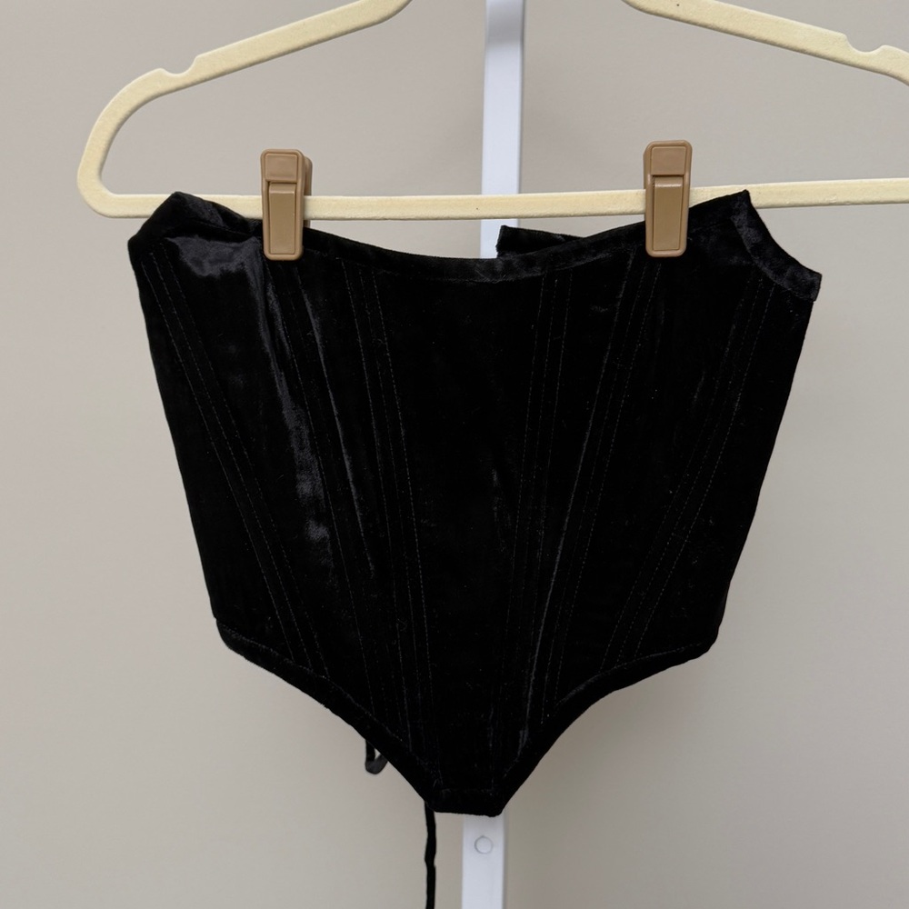 LBV Velvet Lace Up Cropped Corset Bustier Black Women's Size XS new with tags